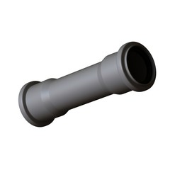 Plastic sewer pipe grey on white background, isolated. 3D rendering of excellent quality in high resolution. It can be enlarged and used as a background or texture.