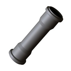 Plastic sewer pipe grey on white background, isolated. 3D rendering of excellent quality in high resolution. It can be enlarged and used as a background or texture.