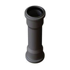 Plastic sewer pipe grey on white background, isolated. 3D rendering of excellent quality in high resolution. It can be enlarged and used as a background or texture.