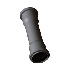 Plastic sewer pipe grey on white background, isolated. 3D rendering of excellent quality in high resolution. It can be enlarged and used as a background or texture.