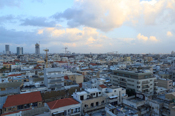 Skyline panorama of city Tel Aviv with urban skyscrapers in the evening, Israel