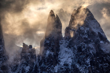 Fototapeta premium Beautiful Winter at Alpe di Siusi, Seiser Alm - Italy - Holiday background for Christmas.