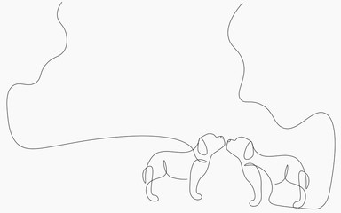 Dog animal walk near tree love design vector illustration