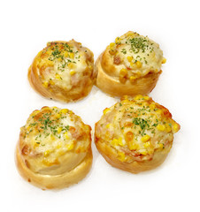 Corn cheese bread with bacon bakery on white background