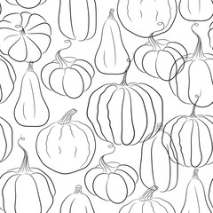 Seamless vector pattern of pumpkins. Black and white style. Halloween background