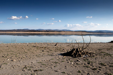 Fototapeta na wymiar Reservoir almost empty due to drought