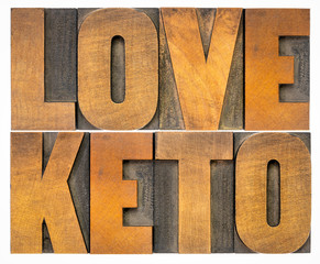 love keto word abstract in wood type