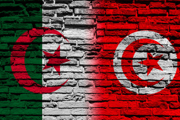 Flag of Algeria and Tunisia on brick wall