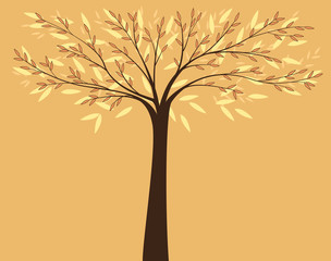 Vector illustration of an autumn tree with leaves. Autumn multicolored forest