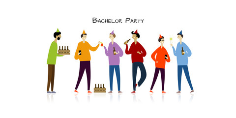 Bachelor party with friends. Funny people characters