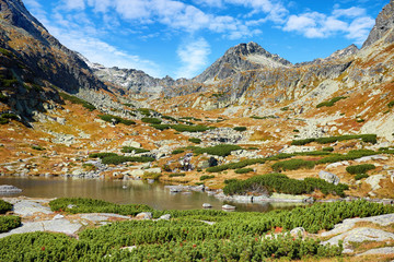 Peaks of  the Tatra mountains and the autumn Pleso nad Skokom lake in High Tatras National Park in Slovakia © andras_csontos