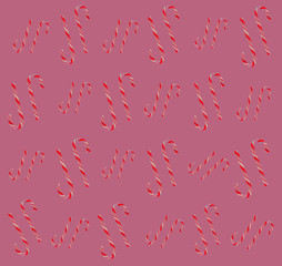 Christmas candy cane pattern on pink background. Flat lay and top view
