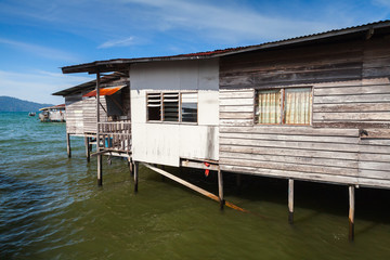 Wooden houses and barns on stilts. Sabah