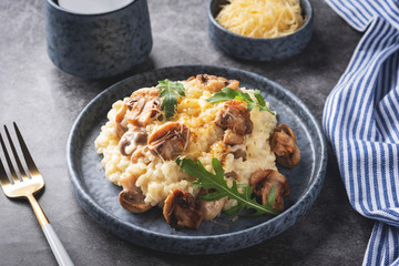 mushroom risotto on a plate, close-up