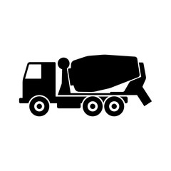 Concrete mixer icon. Side view. Black silhouette. Vector drawing. Isolated object on a white background. Isolate.