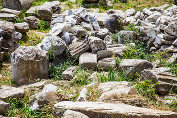 Detail of the ancient ruins at the Roman Agora located to the north of the Acropolis in Athens