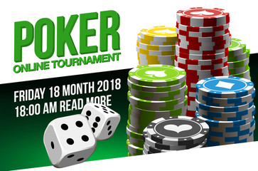 illustration Online Poker casino banner with a chips and dice. Marketing Luxury Banner Jackpot Online Casino with flat paper cloud for text. advertising poster.