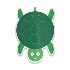 Vector sticker cartoon illustration of a cute smiling happy turtle character, isolated on white background.