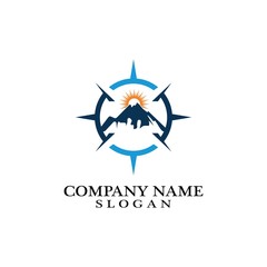 Mountain adventure logo design. Compass icon symbol