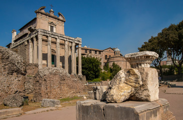 Fototapeta na wymiar The Ruin of Temple of Antoninus and Faustina, Roman Forum, Rome, Italy.