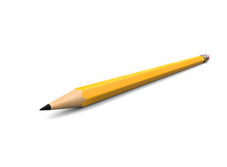 Normal yellow graphite pecil with eraser - closep shot