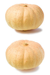 Ripe orange pumpkin (Cucurbita) isolated on a white background. Autumn harvest season