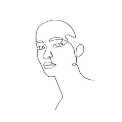 Woman face continuous line hand drawing. Abstract minimal woman portrait. Vector graphic design
