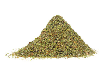 Heap of dried marjoram spice isolated on a white background. Origanum majorana.