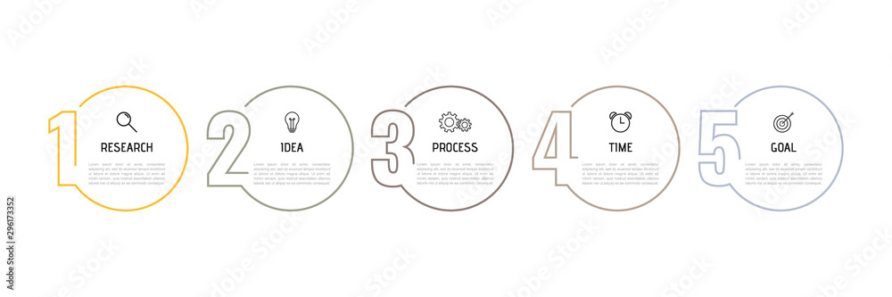 Fototapete infographic template for business process. thin line design with numbers 5 options or steps. vector 