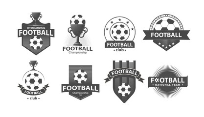 Obraz premium Soccer Football Badge Logo Design Templates. monochrome emblem with beaker and ball.