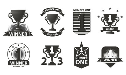 Winner logos, badges, emblems and design elements.Number one. Black icons Victory.