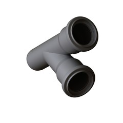 Plastic sewer pipe grey on white background, isolated. 3D rendering of excellent quality in high resolution. It can be enlarged and used as a background or texture.