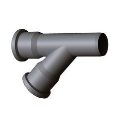 Plastic sewer pipe grey on white background, isolated. 3D rendering of excellent quality in high resolution. It can be enlarged and used as a background or texture.