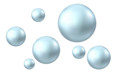 Sparkling oxygen or water blue  bubbles on white  background.