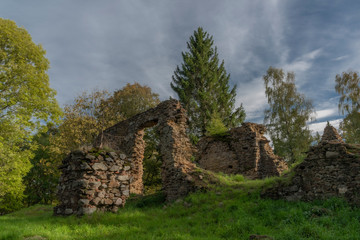 Fototapeta na wymiar Old ruin of church of Saint Bartolomej near Besiny village in south Bohemia