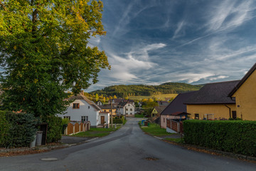 Fototapeta na wymiar Village Besiny in south of Bohemia in autumn nice color evening