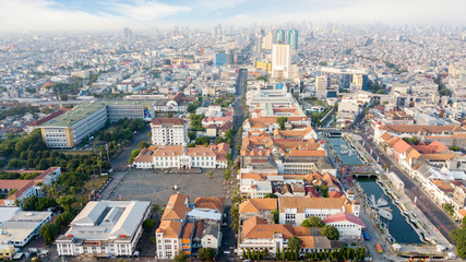 Beautiful Fatahillah Museum with crowded buildings