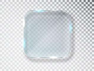Vector glass frame. Isolated on transparent background. Glass banner realistic vector illustration.