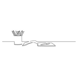 School desk isolated line drawing, vector illustration design. Education collection.
