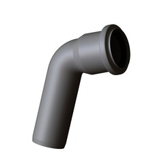 Plastic sewer pipe grey on white background, isolated. 3D rendering of excellent quality in high resolution. It can be enlarged and used as a background or texture.