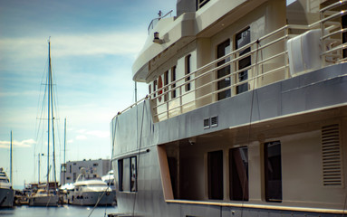 Luxury yacht, white color, detail, northern Mediterranean
