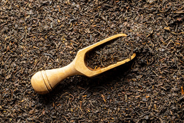 Dried black tea leaves.