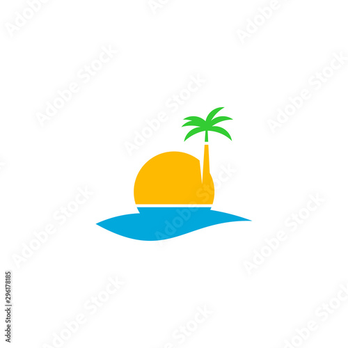 Island With Palm Trees Illustration Of Beach Sea And Ocean Logo Vector Design Wall Mural Sabilurizky Island With Palm Trees Illustration Of Beach Sea And Ocean Logo Vector Design Wall Mural Sabilurizky