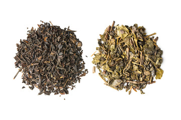 Dried black and green tea leaves.