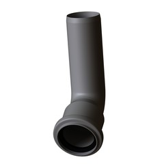 Plastic sewer pipe grey on white background, isolated. 3D rendering of excellent quality in high resolution. It can be enlarged and used as a background or texture.