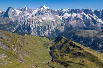 mountain range in Bernese Alps with Eiger, Monch and Jungfrau peaks