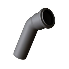 Plastic sewer pipe grey on white background, isolated. 3D rendering of excellent quality in high resolution. It can be enlarged and used as a background or texture.