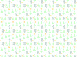 Christmas Icons background with New Year Tree, Snow and Stars. Happy Winter Holiday Wallpaper with Nature Decor elements. Fir Tree branch and snowflakes tiled background design.
