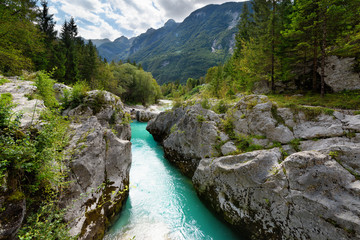 Velika korita or Great Soca Gorge. Scenic landscape of Soca river with fantastic turquoise water...