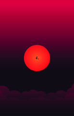 flying witch with moon scenery wallpaper vector design